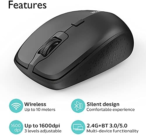 Безжичен Глушец: Bluetooth Глушец за лаптоп БТ 5.0/3.0 Безжичен 2.4 G Компјутерски Глушец Оптички Тивок Глувци СО USB Приемник 3 Прилагодлив