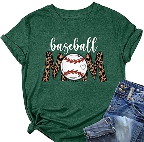 Леопард бејзбол мама жени маици на ден на мајката, обичен тркалезен врат, кратки ракави за кратки ракави Раглан, основни врвови на кратки