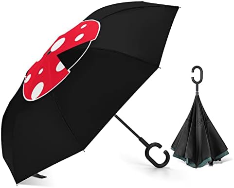 Лејдибуг превртена чадор за ветровит чадор за обратно преклопување со рачка во форма на Ц за мажи жени