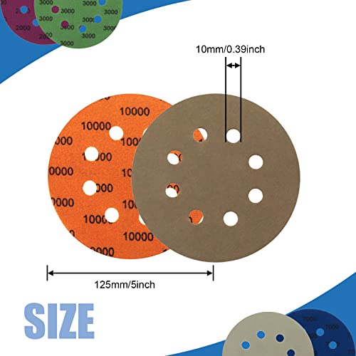 Topzop 5 инчи 8 дупки со влажни суви пескачки дискови кука и јамка 1500-10000 силиконски карбид орбитален шкутален шкутарен сет со влошки