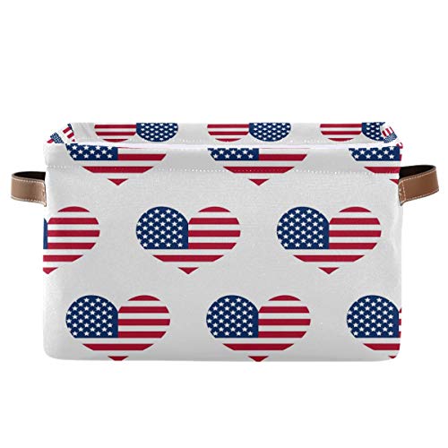Правоаголна Корпа За Складирање Денот На Независноста На Америка Знаме Платно Ткаенина Со Рачки-Правоаголна Корпа За Складирање За