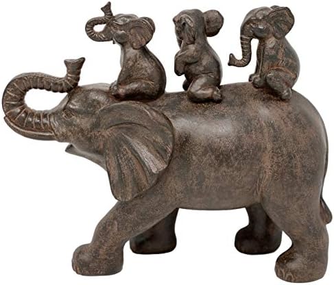 Марк на природата 8 H 3 Бебе слонови Возење на статуа на смола од слонови фигура за декоративен акцент на декоративен акцент
