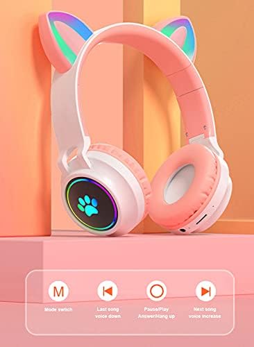 Слушалки за розови и романтики розови стерео игри со микрофон, 3,5 мм мачки уво безжични преклопни слушалки за Bluetooth, лесни