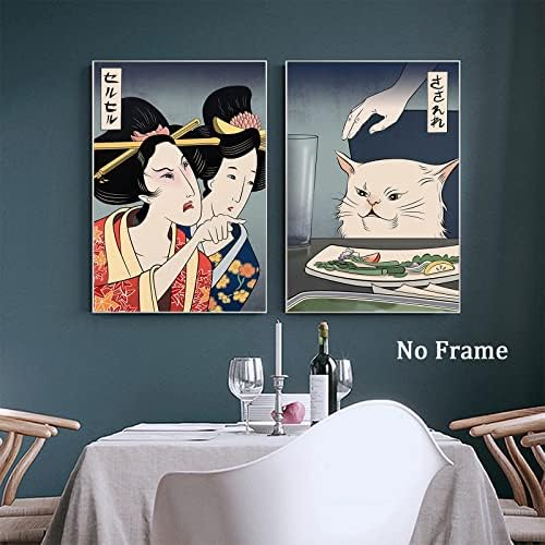 Womanена вика на јапонска wallидна уметност на мачки јапонски аниме платно смешни жени постери слатка жена и мачки отпечатоци јапонска