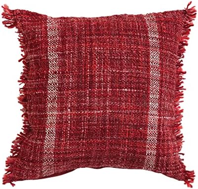 Креативна ко-оп 18 квадратна ткаена волна мешавина од перница со ленти и ленти и раб, Бургундија