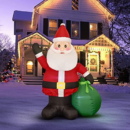 6 ft Божиќна надувување Декорација на Дедо Мраз на отворено, среќен Дедо Мраз со торба за подароци, декорација на отворено со