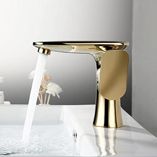 Златен/хром обложен месинг бања басен тапа на ладна и топла вода миксер со единечна палуба за палуба монтирана бања чешма