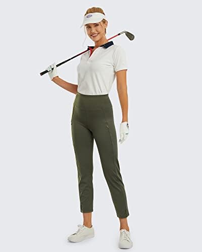 G4free женски голф панталони со џебови 7/8 затегнати хеланки за пешачење на глуждот