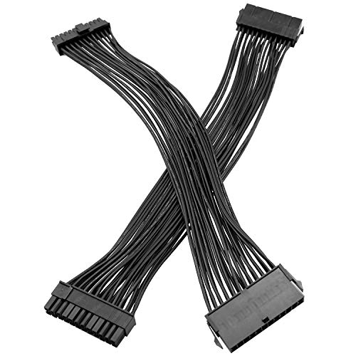 LongDex Atx Extension Cable 2 парчиња 12,6 инчи / 32 cm ATX матична плоча 24 игла машко до 24 пински кабел за продолжување на напојување
