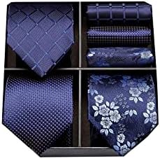Hisdern Mens врза дополнителна долга вратоврска и џеб плоштад сет 63 инчи XL Tie Collection Collection Collection Box Decktie Lot