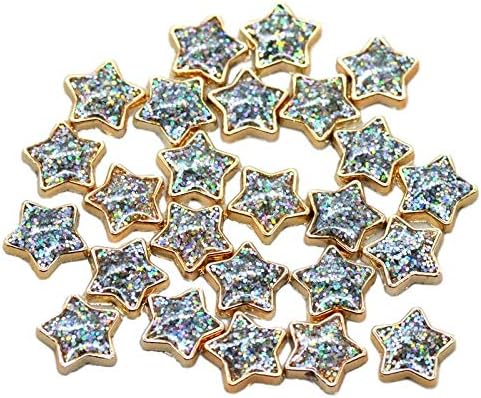 25 парчиња starsвезди на злато смола кабохони со iridescent сјајни искра точки рамни занаети за занаети за занаети