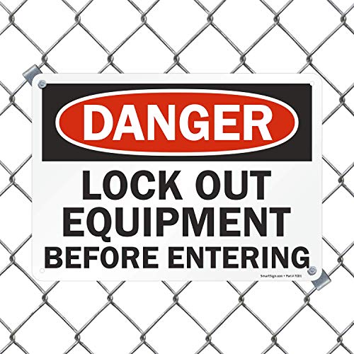 SmartSign „Опасност - заклучете ја опремата пред да влезете“ знак | 10 x 14 алуминиум