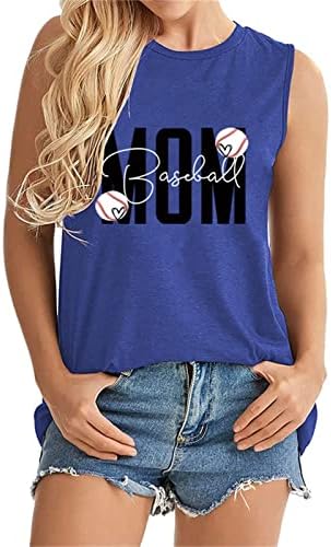 Хан Јуан жени бејзбол мајки маица резервоар врвови мама loveубов графички маички лето лабава кошула без ракави