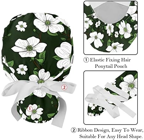 Цвеќиња за работна капа за лисја со копче и џембена лента прилагодлива затегната лента вратоврска за шрафци 2 парчиња буфонска медицинска