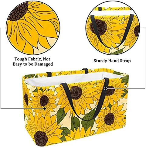 Lorvies жолти сончогледни флорали шема за еднократно склопување на издржлива торба за намирници - Тешка голема структурирана тота