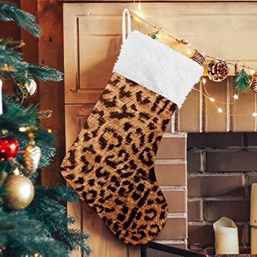 Божиќни чорапи Класичен секси кул леопард принт бел плишани манжетни мерцеризирани кадифени семејни празници персонализиран голем порибување