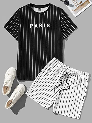 Fioxa Облека со две парчиња за мажи со шарени и букви графички мета и шорцеви за половината за влечење