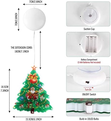 Xianfei 6 пакувања Божиќни светла, 10 -те лежеа божиќни низа светла со кука за вшмукување, батерија, божиќен прозорец виси осветлена декорација
