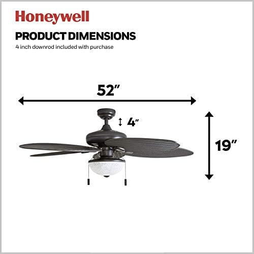 Honeywell 50510-01 Внатрешен Ветер 52-Инчен Тропски Тавански Вентилатор, Бронза,Пет Палми Лист/Плетен Ножеви, Внатрешен/Надворешен, Бронза