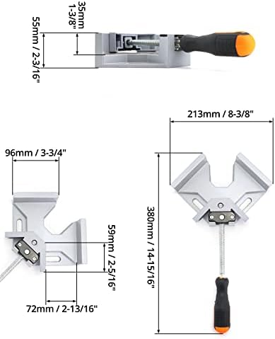 QWORK 4 Пакет Агол Стегач за Обработка на Дрво, Алуминиумска Легура Рамка Прстиња, Прав Агол Стегач 90 Степен Дрво Прстиња Со Прилагодливи