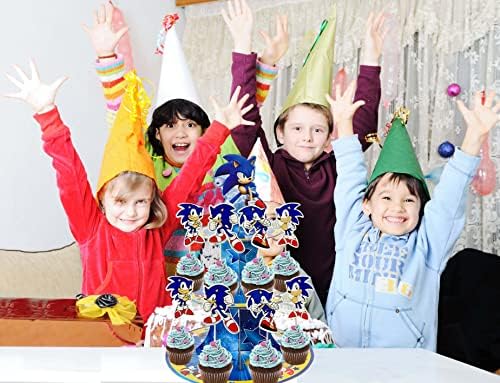 Еже со тематски сад за кекс 3 ниво, сина еж торта штанд за момче деца роденденска забава, туш за бебиња, забава за родови, забава,