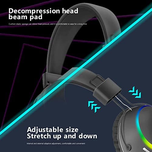 Безжични слушалки за игри со бас со целосни уши, опкружувачки звучни слушалки со Bluetooth со микрофон за откажување на бучава со светла за дишење