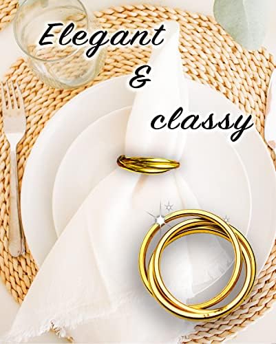 Сет на златни салфетки од 12 парчиња, метални 3 прстени Едноставни и елегантни прстени од салфетка за свадби, специјална пригода,