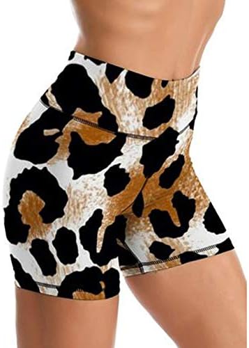 Highенски високи половини јога кратки, леопард маскирна лента за печатење нозе колк лифт фитнес обични шорцеви јога панталони