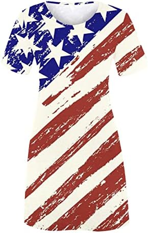 Лмдудан Денот На Независноста Кошула Фустан За Жени 4 јули Американско Знаме Кратки Мини Фустани Лето Краток Ракав О-Вратот Сарафан