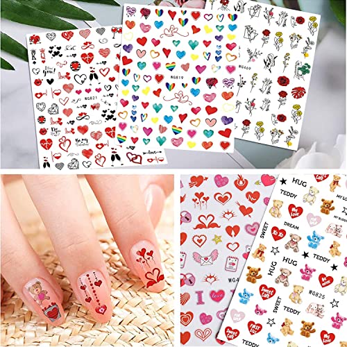 8 чаршафи налепници за уметност на Денот на в Valentубените со 8 чаршафи налепници за уметност на срцеви нокти