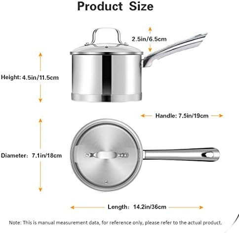 2,5 Квартна Тава Со Сос Со Стаклен Капак, Индукциски Тенџере Од Нерѓосувачки Челик со Капак 2,5 кт, Мало Тенџере Од Лио ШАР, Компатибилно