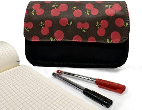 Случај со молив со цреша Амбесон, повторувајќи летно овошје, торба со молив со ткаенини со двоен патент, 8,5 x 5,5, кафеава темно розова