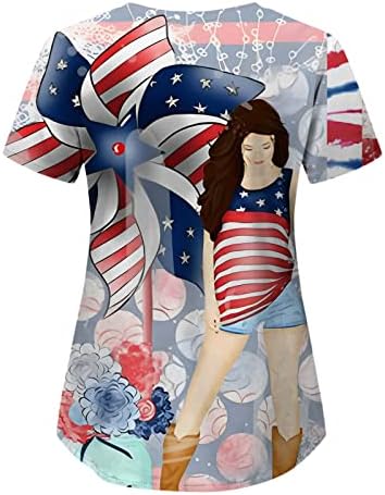 4 јули Блузи За Жени Смешни Слатки Патриотски Обични Блуза Ѕвезди Ленти Сад Знаме Печатење Кратки Ракави Маици