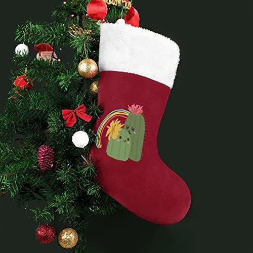 Цртани кактуси Кактус Божиќни порибни чорапи со кадифен камин виси за декор за домашно дрво