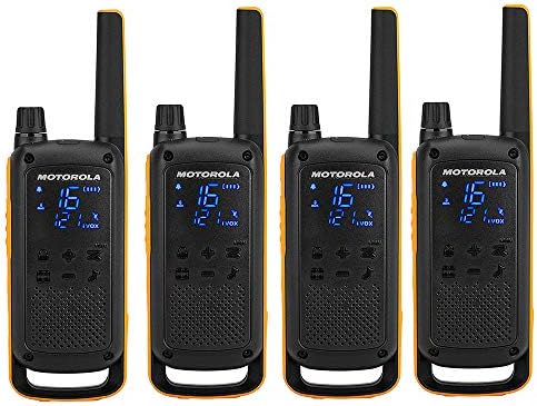 Motorola T82 екстремно црно жолто куартето walkie talkies 10км отпорник IPX4 Linterna LED 16 канали 121 Códigos de privaci