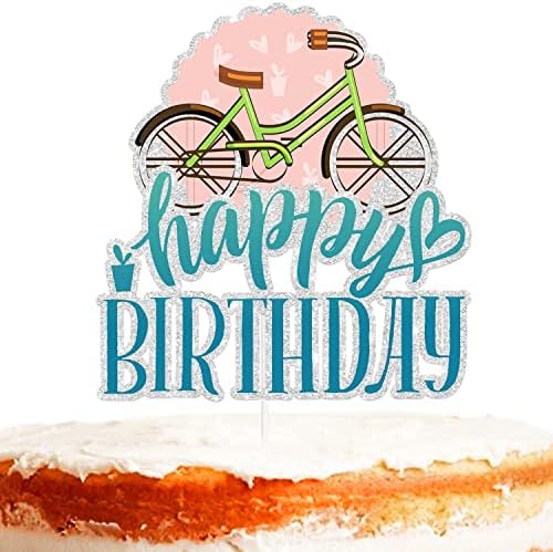 Зелена&засилувач;Розова Сјајот Среќен Роденден За Вас Велосипед Велосипед Велосипед Торта Топер Роденден За Планински Спорт Тема
