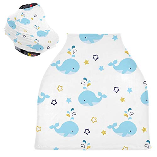 Yyzzh симпатична сина кит бебе туш со сјајна шема на starвезда, истегнат бебешки автомобил за седиште за бебиња, новороденче