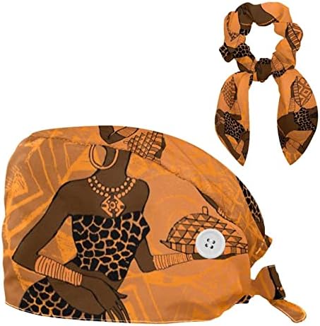Племе африкански женски танцување сликарско капаче за прилагодување на капачето со копчиња и лажна коса чиста за медицинска сестра и доктор