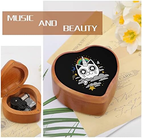 Мачка еднорог виножито череп дрвена музичка кутија срце облик на ветровито музичко кутија гроздобер дрвена часовна музичка кутија подароци