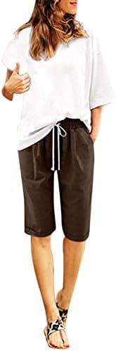Womenените летни панталони плус големина високи половини шорцеви тренингот на плажа џеб салон пет поени панталони за вежбање шорцеви