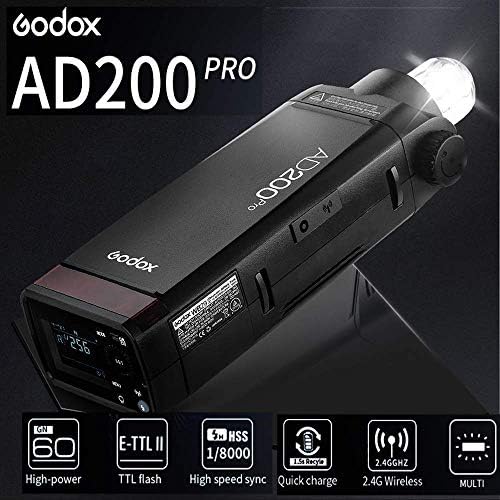 Godox AD200Pro TTL 2.4G HSS 1/8000S џеб светло светло двојна глава 200ws со 14.4V/2900mAh литиум батерија и активирање на Bodox XPRO-S Flash