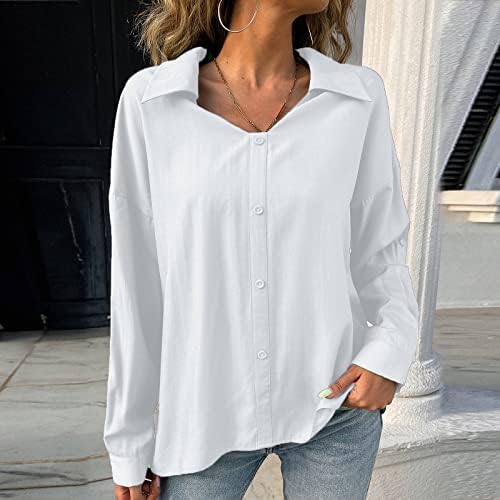 Копче за долги ракави на врвовите на жените надолу кошула со кошули со џебни врвови блузи со долги ракави лапчиња со една гради кошула