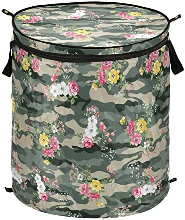 Камуфлажа на Јуама со цвеќиња 50L Голем скокачки алишта за перење со засилени капаци со засилен рачки, преносен склоплив корпа за детска соба колеџ студентско патув?