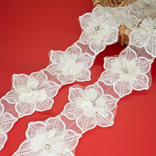 Tforibbon 12 цвеќиња бело шифон цветен чипка раб на облик со пупки од бисери за фустани свадба за занаети за шиење на занаети