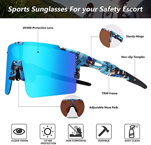 Банглонг велосипедизам очила за сонце UV400 Бејзбол очила за сонце за мажи, ветровитички очила за сонце за спортско трчање голф