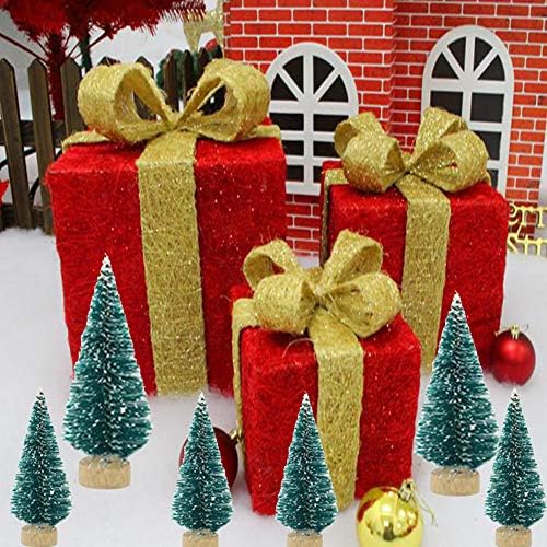 Оргримар 24 парчиња мини новогодишни елки вештачки сисални дрвја снег мраз украси шише четки дрвја со дрвени основи за Божиќна забава