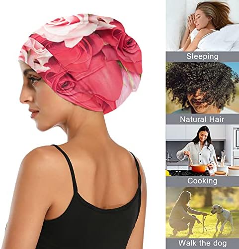 Семено работно капаче за спиење капа за капаци црвени розови розови цветни цвеќиња за жени, коса за глава на коса, ноќно обвивка