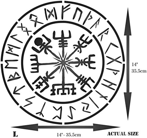 Викиншки Компас Матрица, 14 х 14 инчи - Вегвисир Рунски Нордиски Компас Дизајн Матрици За Сликарство Дефиниција Симбол На Заштита