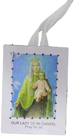 Католички ѓердан од бели скапули, целосна боја на нашата дама на планината Кармел и Сент Симон Скапуларен, 5 пакувања