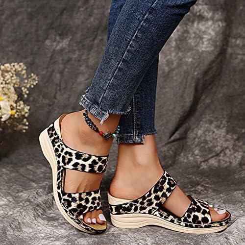 RBCulf 2023 Ново влечење за жени леопард плажа сандали со високи потпетици платформа Отворени пети Флип Флопс се лизгаат на чевли